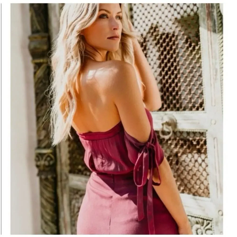 VICI Infinity Off Shoulder Maxi Dress Burgundy L Boho Cottagecore Flowy Romantic - Picture 4 of 8